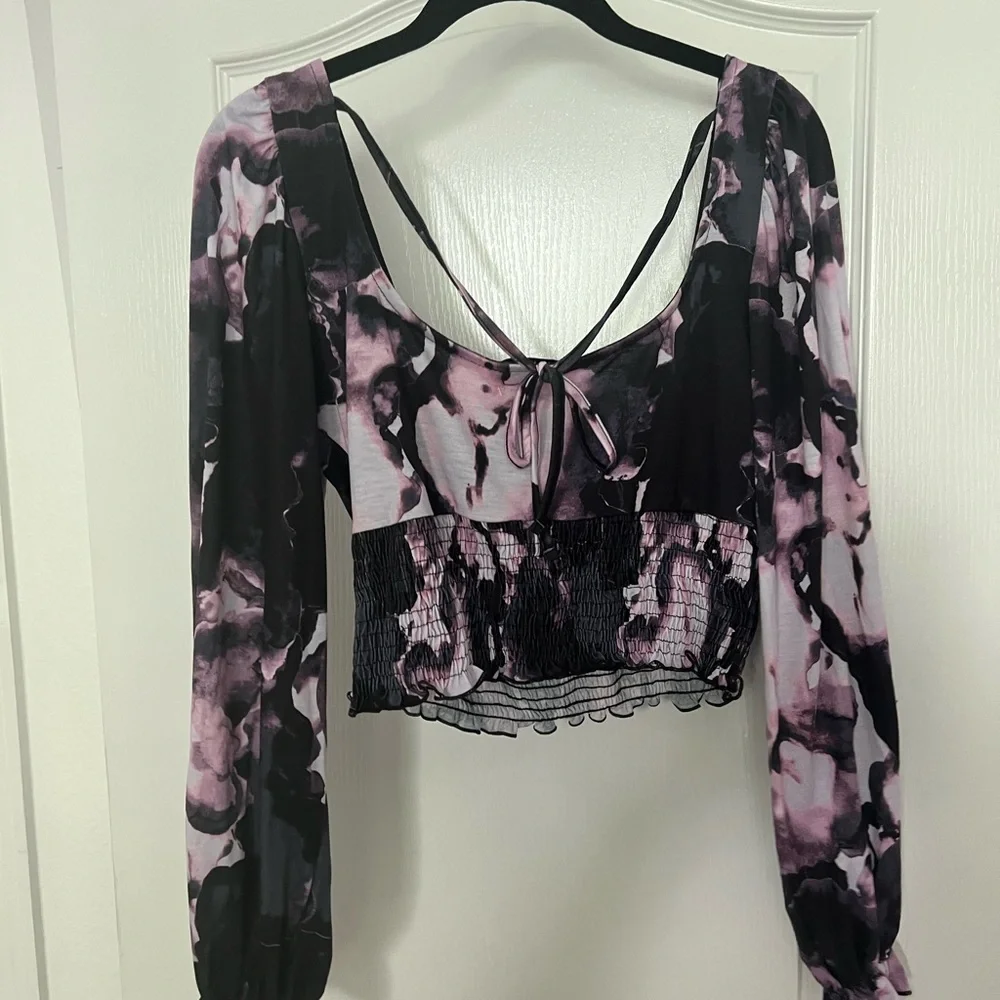 Topshop Crop Smocked Square Neck Blouse SZ 12